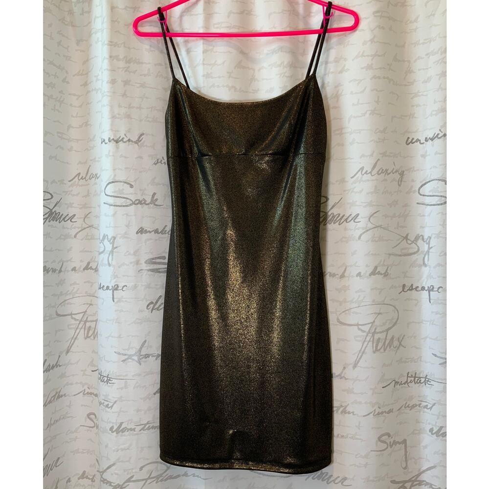 Vintage Y2K Rampage Black Gold Metallic Party Dress Small Paris Hilton Style